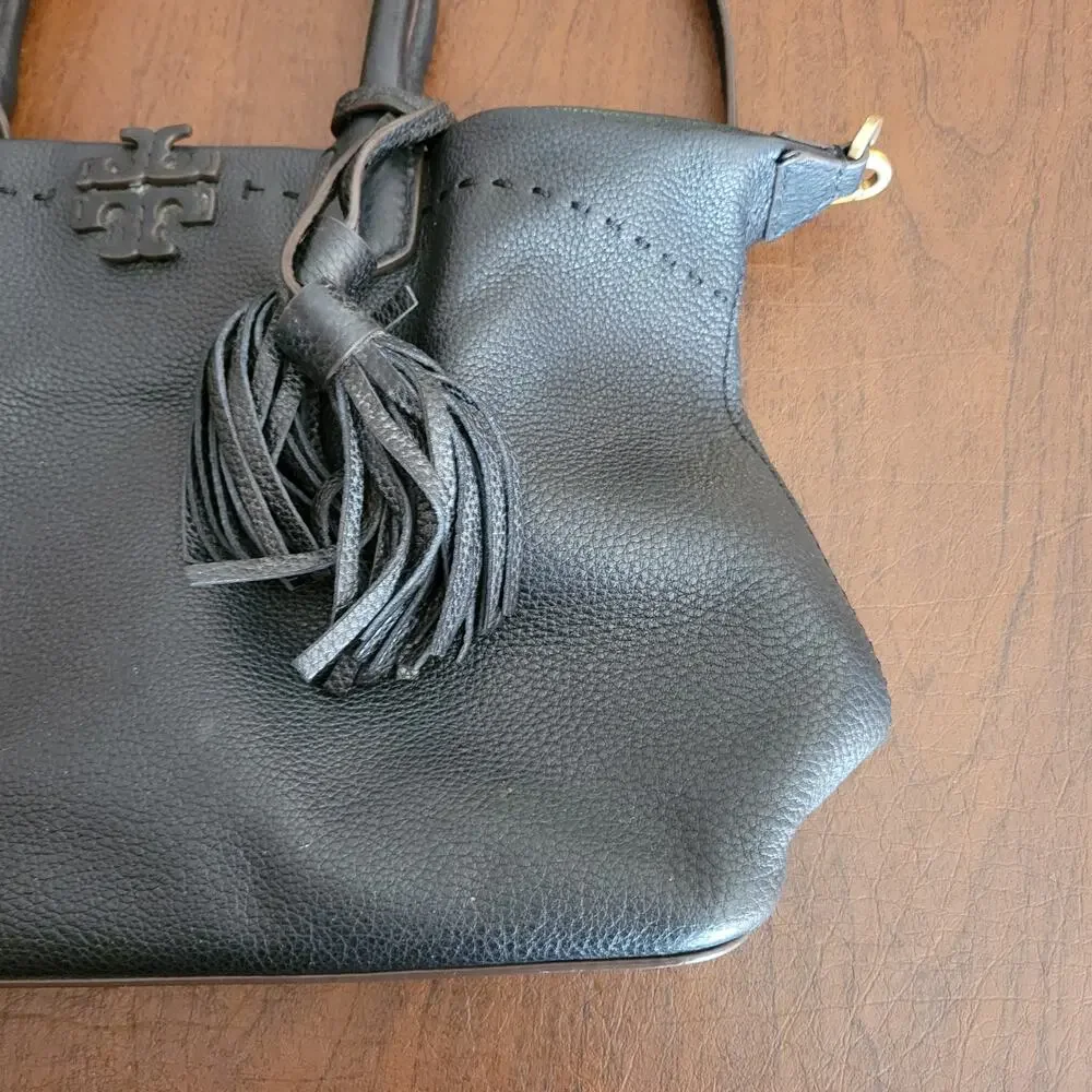 Tory Burch Mcgraw Pebbled Leather Shoulder Black Tote Bag